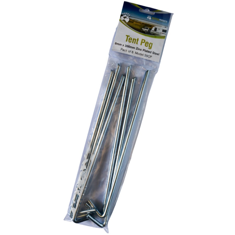 Supex 8mm x 300mm Zinc Plated Steel Tent Pegs – Pack of 6