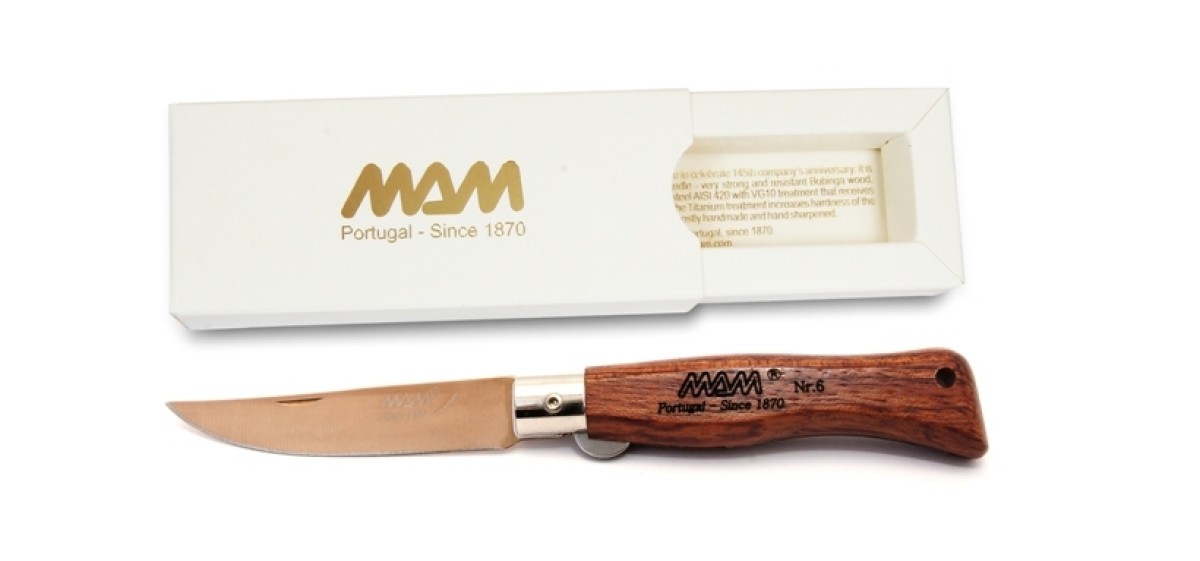 MAM 5000 75mm Bronze Titanium Douro S Pocket Knife (Bubinga Wood Handle) with Blade Lock